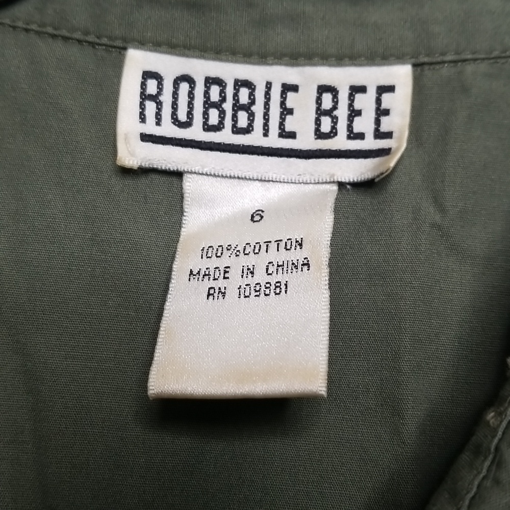 Robbie Bee Army Green Cap Sleeve 100% Cotton Snap Closure dress size 6 GUC - Picture 2 of 4